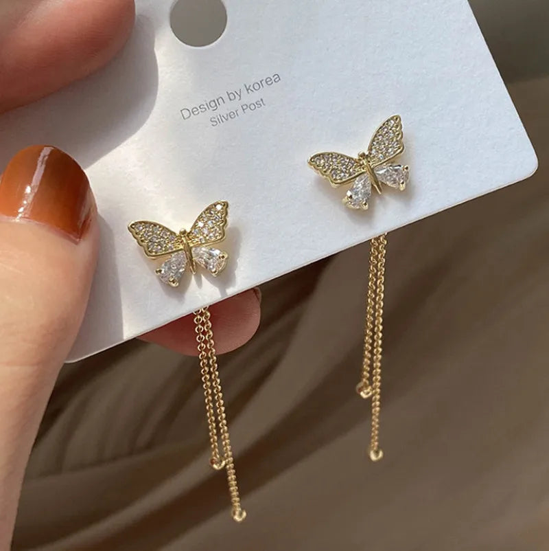 2022 Inlaid Zircon Butterfly Earrings Delicate Simple Golden Butterfly Earrings Personalized Jewelry Earrings Anniversary Gift