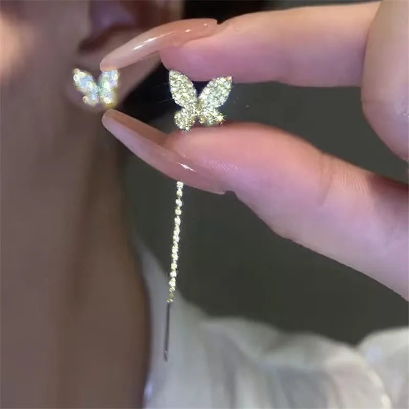 2022 Inlaid Zircon Butterfly Earrings Delicate Simple Golden Butterfly Earrings Personalized Jewelry Earrings Anniversary Gift